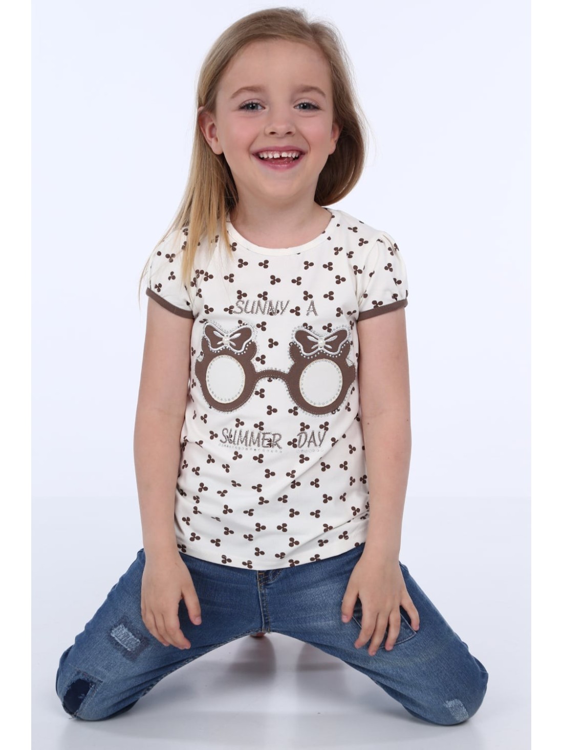 Cream patterned girl\'s blouse NDZ8197 - Online store - Boutique